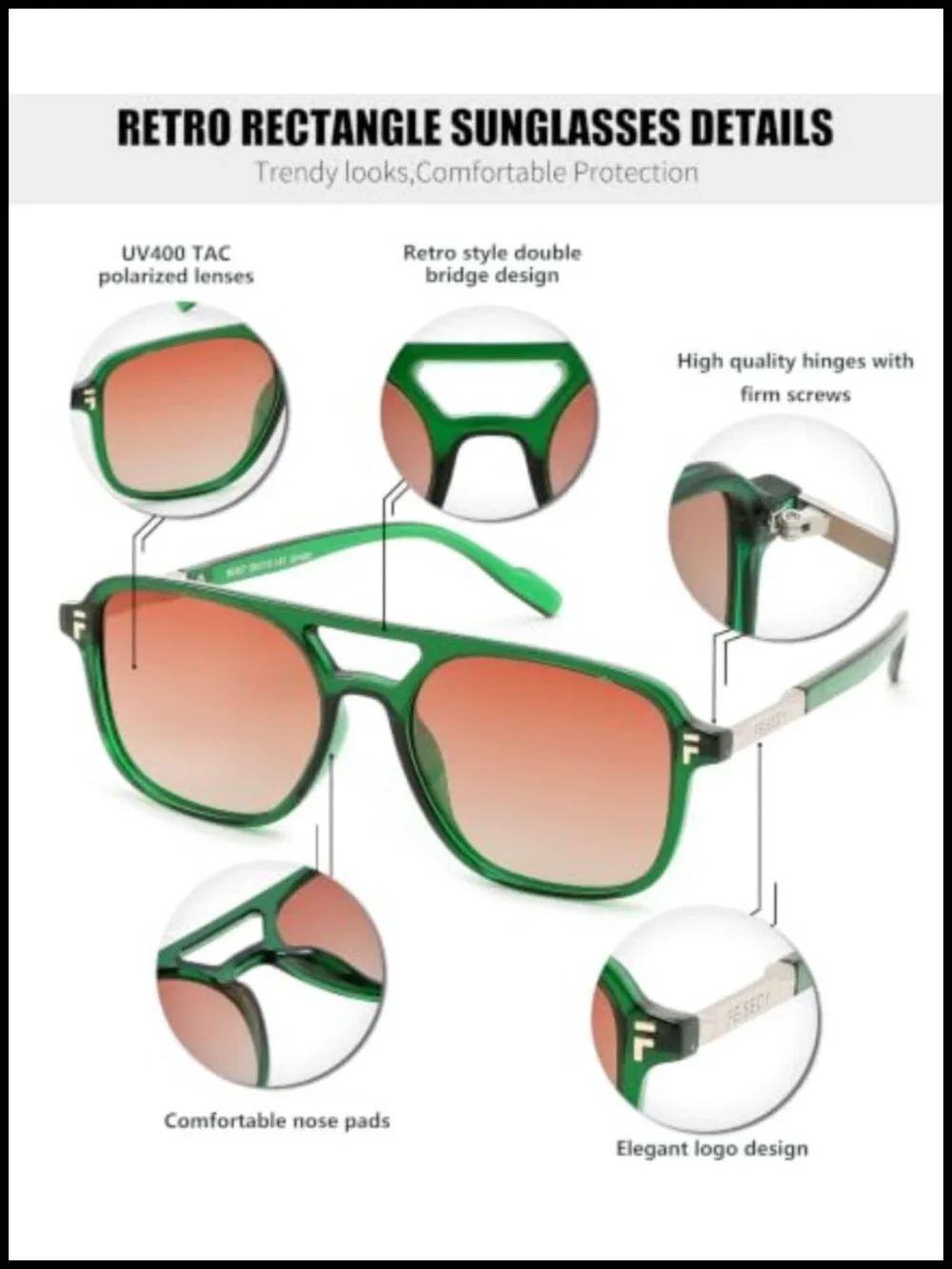 Retro Polarized Aviator Sunglasses UV400 Protection Square Sunnies